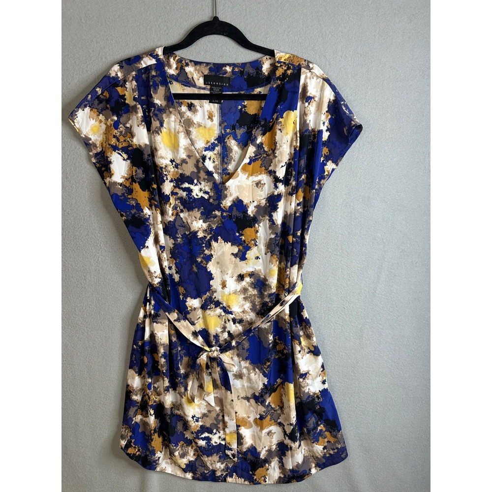 Attention Abstract Print Tie Waist V Neck Short Sleeve Dress XL EG